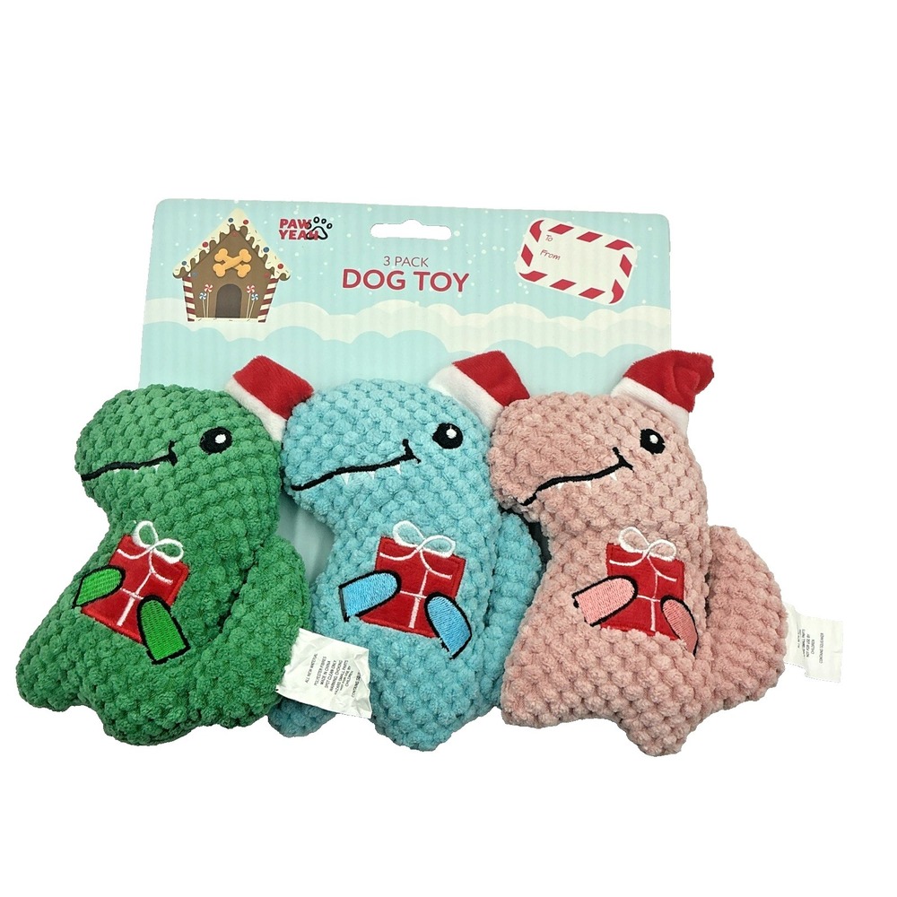 Christmas Dinosaur  3 Pack Dog Toy Set‎ For Christmas 6"